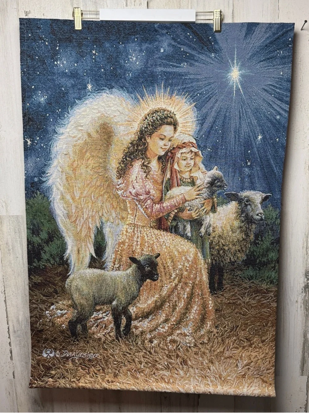 Guardian Angel Dona Gelsinger Hanging Tapestry 35x22 Protection Church Guide 90s